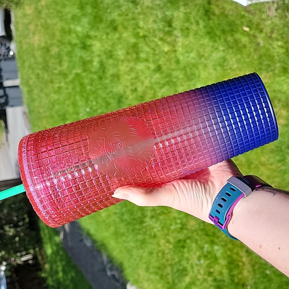 Starbucks Summer 2022 - Watermelon Pink Blue Ombré Grid Tumbler Cup Venti